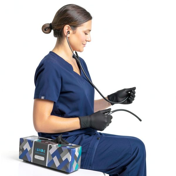 Hand-E Touch Black Disposable Medical Gloves Extra Strong Powder Free-1