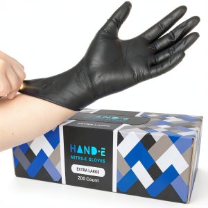 Hand-E Touch Black Disposable Medical Gloves Extra Strong Powder Free-0