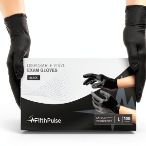 FifthPulse Vinyl Gloves Large Black Comfortable Non Latex Disposable-0